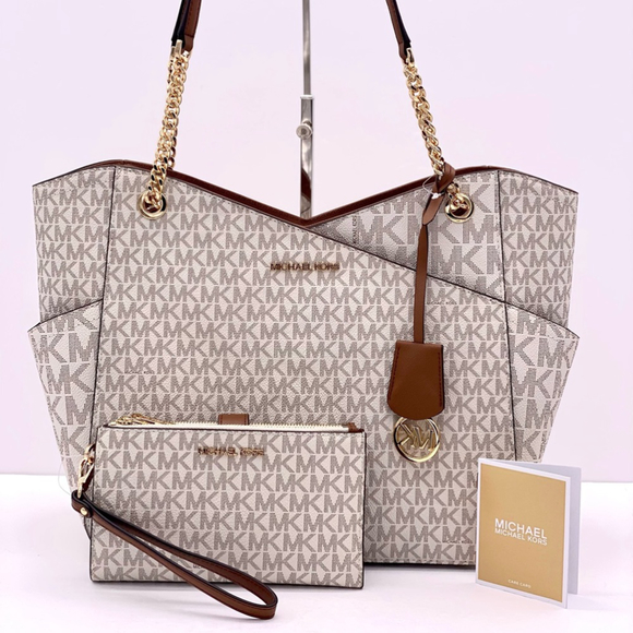 Michael Kors Large X ChainShoulder Tote Bag & Double WalletVanilla/Brown